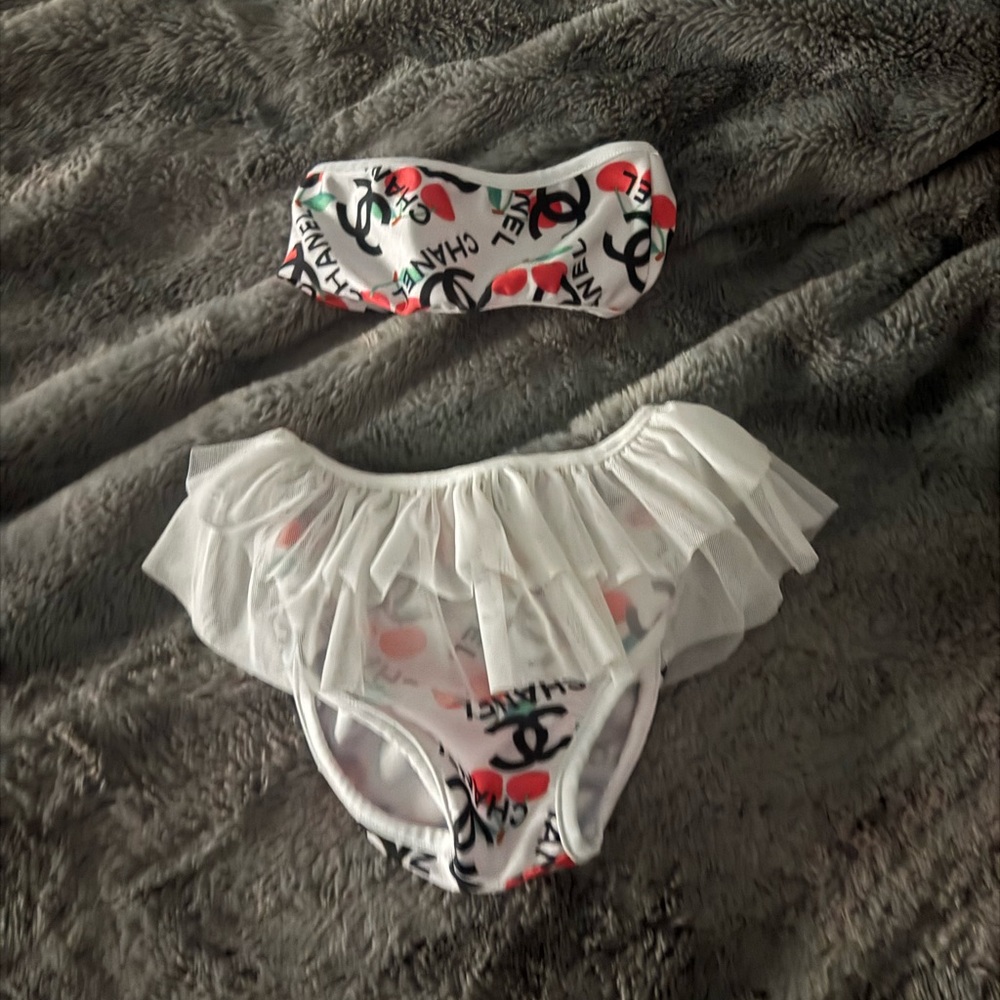 C C New Fancy Schmancy Baby Designer Inspired Toddler Swimsuit Bikini Bandeau 3T